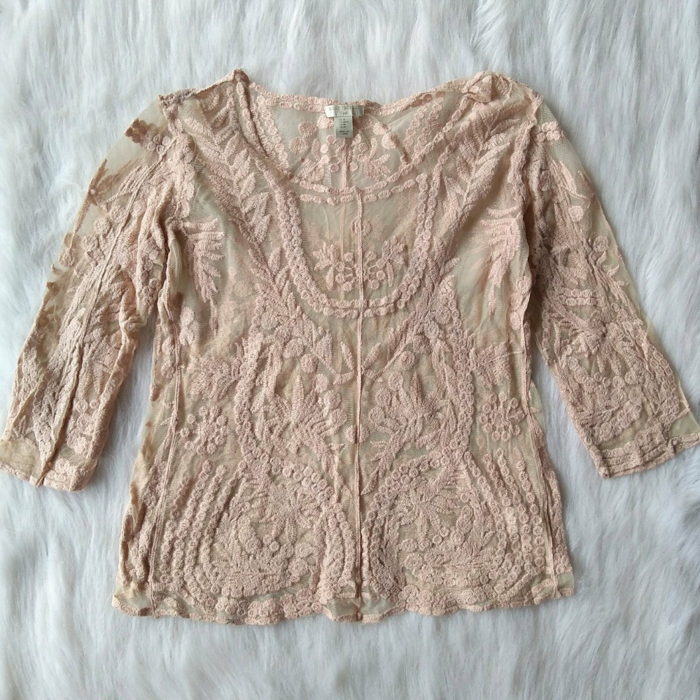Intricate embroidered mesh blouse